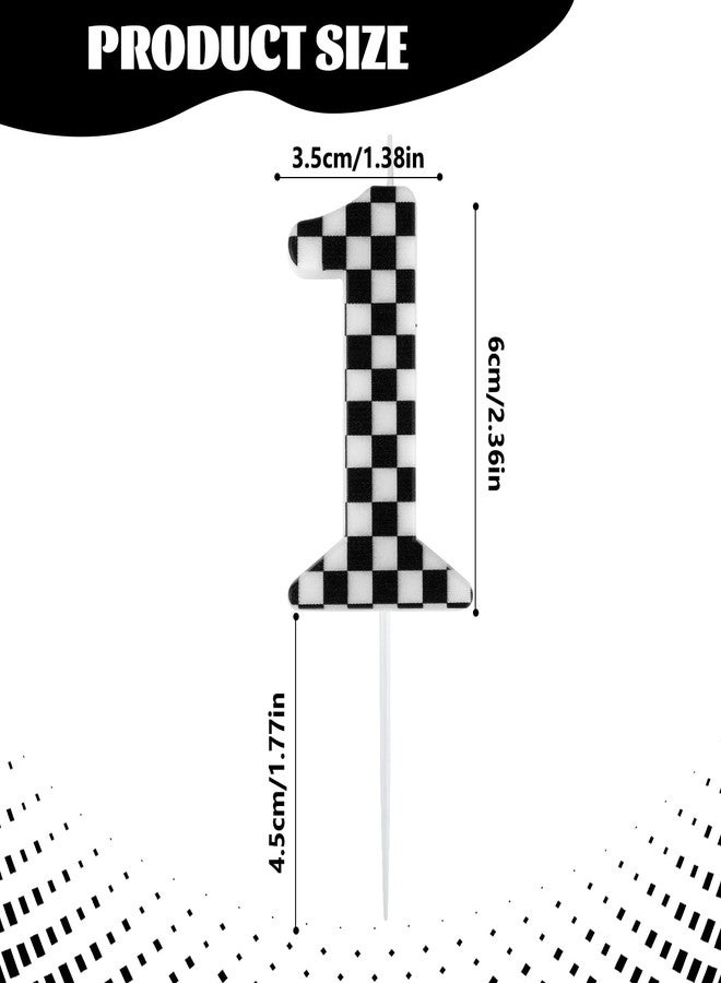Ethanberg Racing Cars Themed Birthday Number Candle, Black & White Checkered 1st Birthday Candle for Cake Decoration, Number 1 Cake Topper for Baby Boys Girls Anniversary Celebration Party Supplies - Image 2